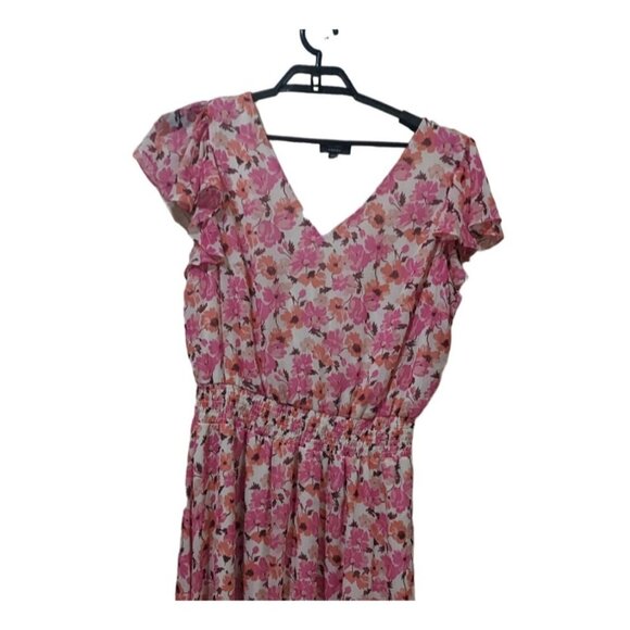 MSK Women’s V-Neck Floral Dress 2X Pink & White Short-Sleeve Empire Waist - Picture 4 of 8